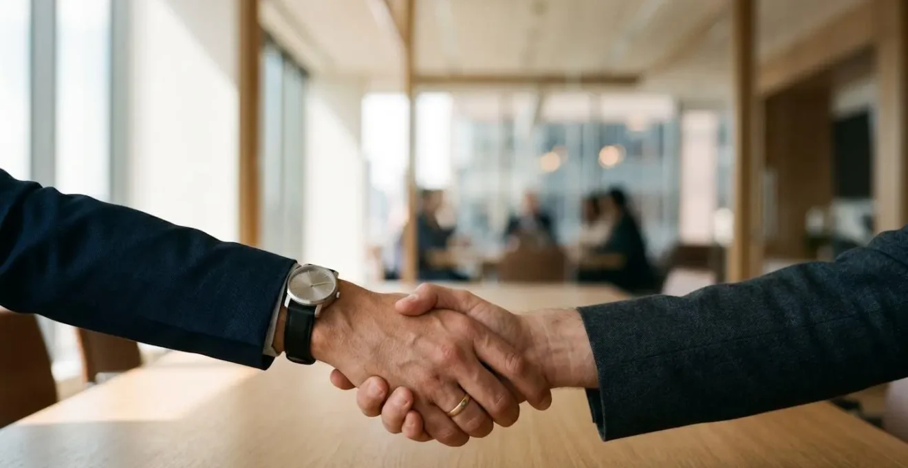 Business acquisition partnership moment during economic downturn negotiation