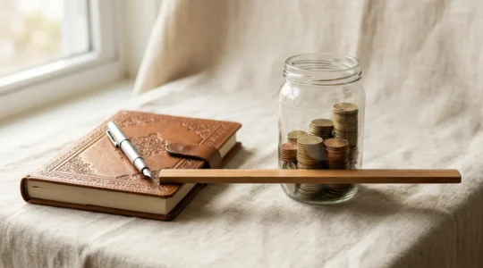 Minimalist composition comparing savings strategies with natural light and clean surfaces
