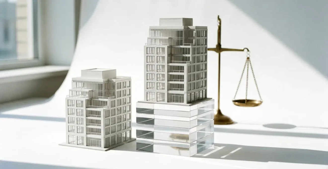 Symbolic representation of commercial property valuation gap between purchase price and appraised value