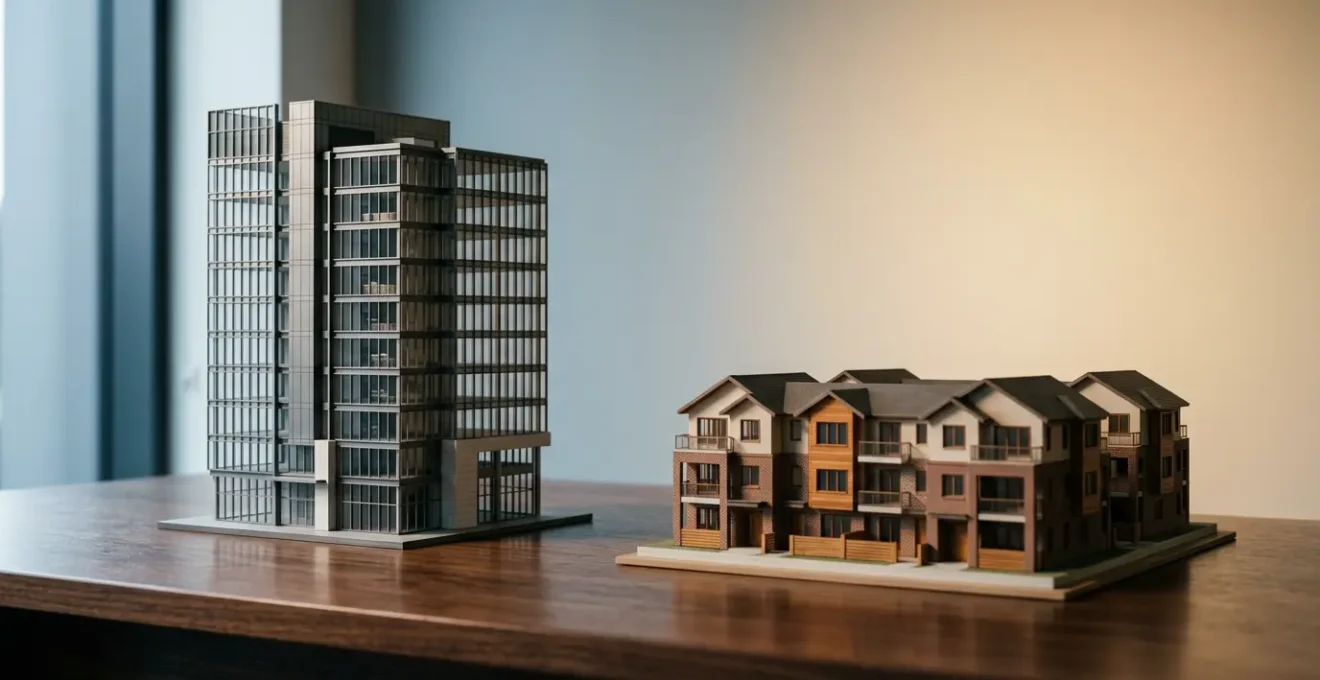Professional property investment comparison showcasing commercial and residential real estate opportunities