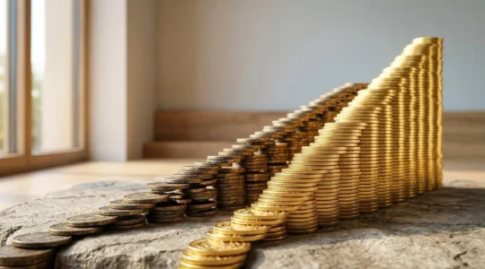 Visual representation comparing long-term wealth accumulation between low-cost and high-cost investment strategies