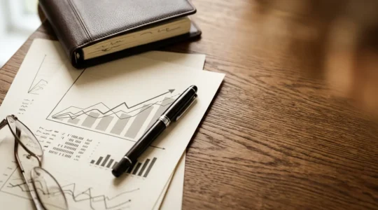 Company director reviewing pension contribution tax strategy with financial documents