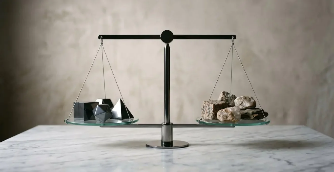 Abstract visual representation of portfolio risk balancing between developed and emerging market allocations