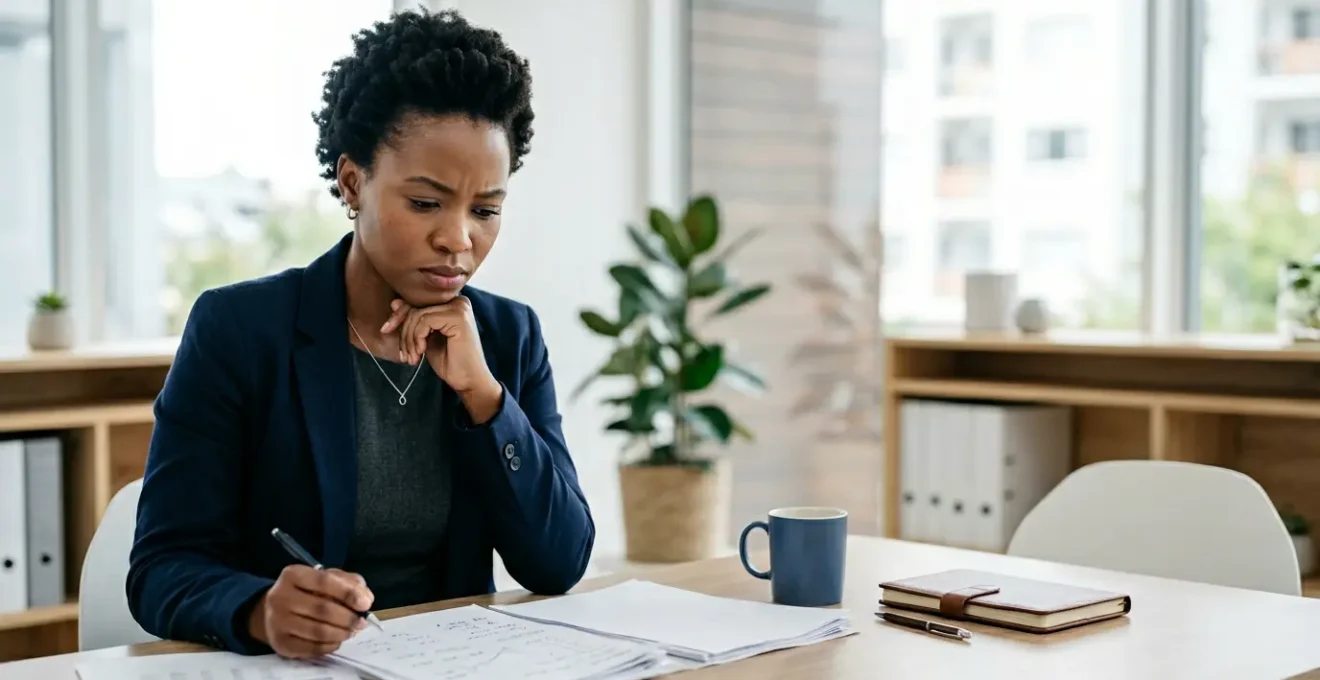 Business owner reviewing financial documents comparing overdraft and credit line options for managing cash flow gaps