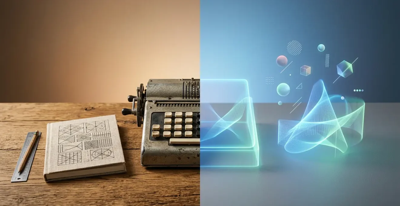 Visual contrast between manual financial management and automated digital banking solutions