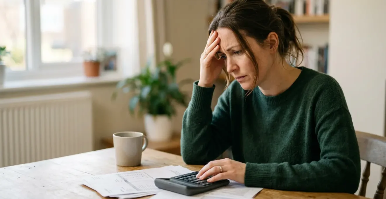 A person reviewing financial documents with concerned expression, representing emergency fund planning in uncertain times