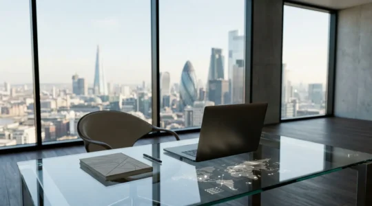 Sophisticated investor reviewing global market allocation strategy with financial charts showing international diversification