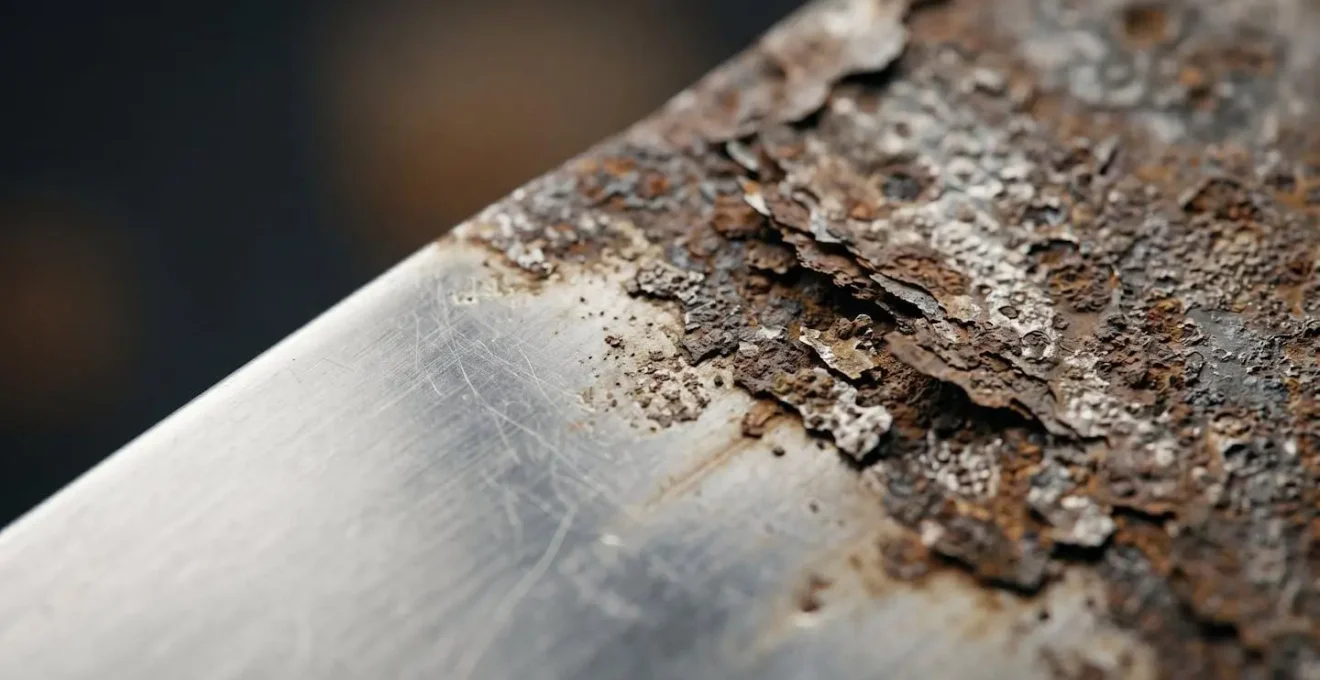 Macro close-up of contrasting textures showing gradual deterioration representing compounding loss in volatile instruments