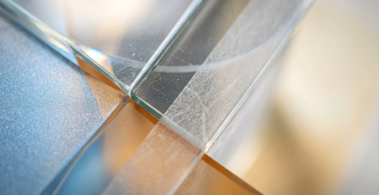 Macro close-up showing intertwined overlapping transparent materials representing hidden portfolio correlation
